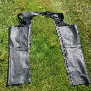 Black leather riding chaps